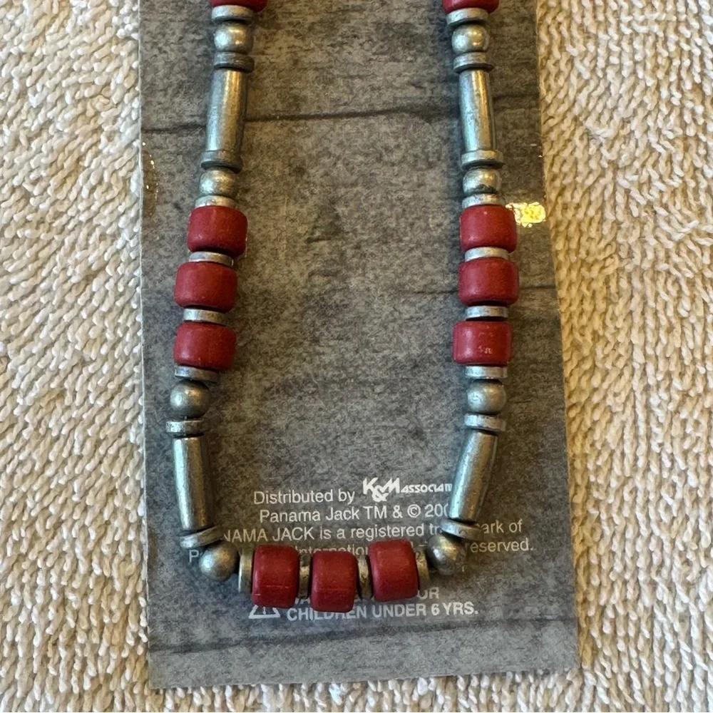 Panama Jack eXtreme 18” Beaded Necklace Red Silver Y2K‎ NOS